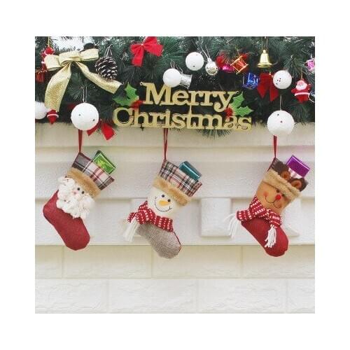 2018 New Year Decor Christmas Stockings Socks Plaid Santa Claus Candy Gift Bag Xmas Tree Hanging Ornament Decoration For Home