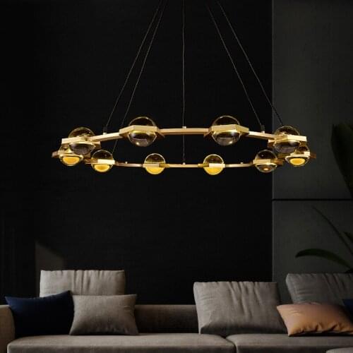 Postmodern Luxury Living Room Chandelier Bedroom Copper LED Fixtures Simple Restaurant Creative Crystal Home Decor Hanging Lamp
