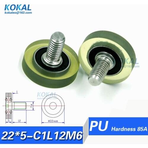 [PU22*5-C1L12M6]Free Shipping 10pcs high quality stainless steel screw M6 TPU PU rubber cash machine roller wheel 6*22*5mm
