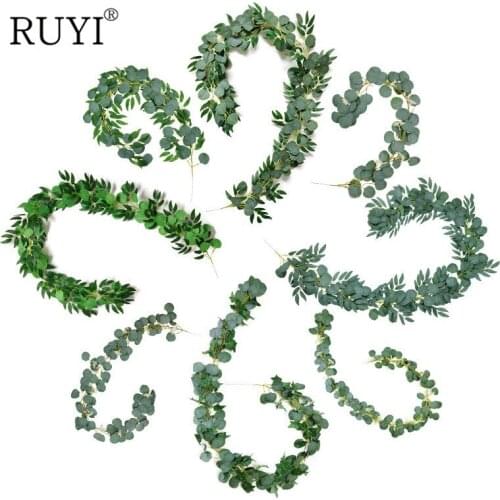 RUYI DIY Customized Eucalyptus Willow Leaf Rattan Decoration Flower Artificial Plant Leaf Home Wedding Ornament Christmas Wreath
