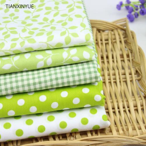 Twill 5 pcs Green Lattice Floral 100% Cotton Fabric DIY Patchwork Sewing Baby Bedding Fabric Wallet Purse Doll cloth 40cm*50cm