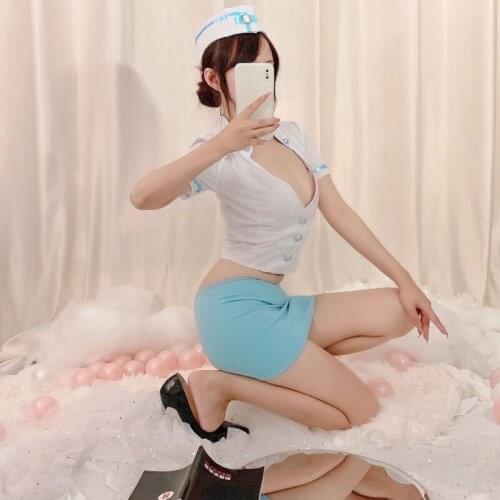 Sexy Role Play Stewardess Uniform Sexy Skirt for Sex Cosplay Erotic Costume Porno Low-cut Sailor Lingerie Slutty Mini Clothes