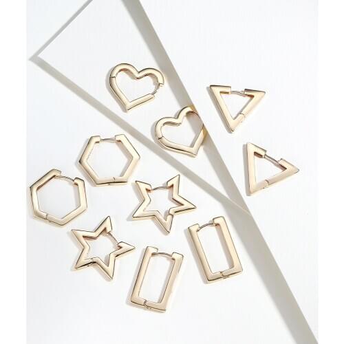 New Fashion Geometric Star Heart Circle Huggie Earrings For Women Punk Party Statement Gold Color Small Hoop Earrings Brincos
