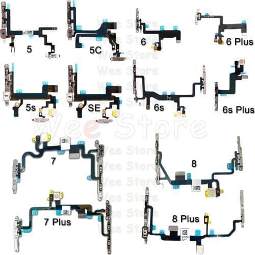 OEM Power Flex For iPhone 6 6s 7 8 Plus 5 5s SE Mute & Volume Power Buttons key Switch Flex Cable With Metal Holder Parts