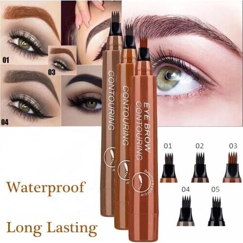 Eyebrow Tattoo Pen Fork Tip Microblading Eyebrow Pencil Waterproof Long Lasting 5 Colors Sketch Liquid Eye Brow Pencil Makeup