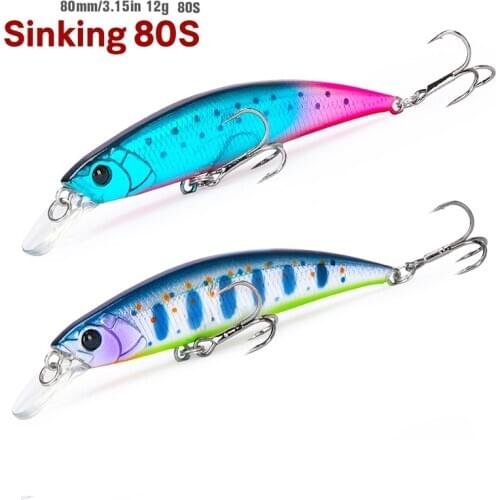 TSURINOYA DW96 80mm 12g Sinking Minnow Fishing Lure Large Trout Pike Rockfish Hard Bait Jerkbait Freshwater Saltwater Wobbler