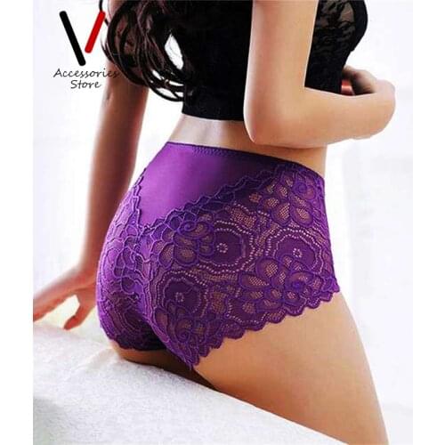 Womens Briefs Ropa Interior Sexy Lace Panties High Waist Women Plus Size Lingere Seamless Buttock Underwear Intimates