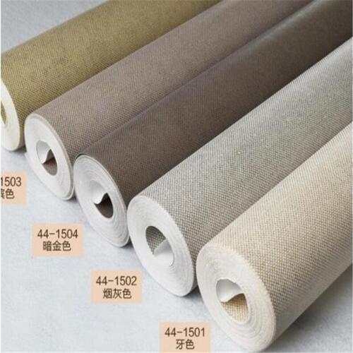 Wellyu Vintage beige literary linen non-woven wallpaper plain color ash cotton and linen texture bedroom wallpaper