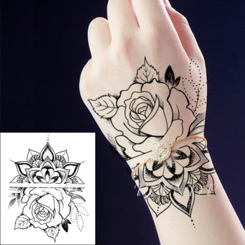 Waterproof Temporary Tattoo Sticker Rose Mandala Flower Element Fake Tatto Flash Tatoo Hand Size Art Tattoos for Women Men