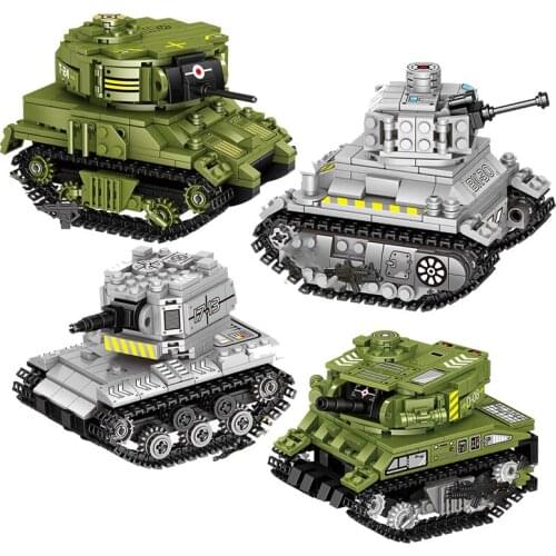 Military Series World War II Army Tracked Tank Armored Vehicle DIY Model Building Blocks Bricks Toys Gifts