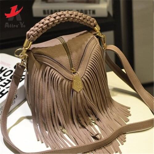 Attra-Yo 2021 New Women Tassel Handbag Female Shoulder Lady Shoulder Casual Bags Simple Design High Quality PU Leather