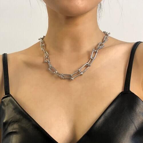 Lalynnly Goth Cuban Gold Silver Color Chunky Chain U Shape Thick Linked Necklace for Women Minimalist Neck Jewelry 2020 N7964