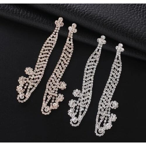 New Geometric Luxury Full Rhinestone Exaggerated Rectangle Long Drop Earrings for Women Fashion Pendientes Jewelry E688