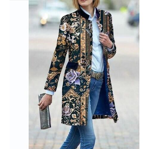 Women Trench Coat Autumn 2020 High Quality New Design Coats Vintage Print Open Stitch Long Sleeve Jackets Office Lady Outwear