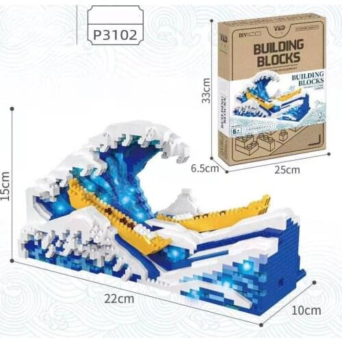 Famous paintings micro diamond block Japan Ukiyoe nanobricks toys The Great Wave off Kanagawa collection build brick with light