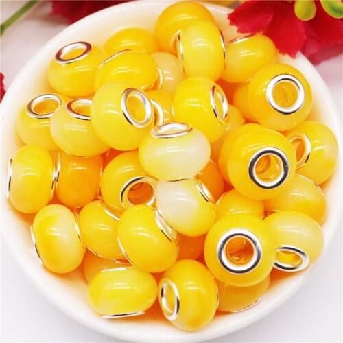 10Pcs New Yellow Assorted Color European Large Hole Bead Spacer Beads for DIY Crafts Bracelets Necklaces Jewelry Earrings Making