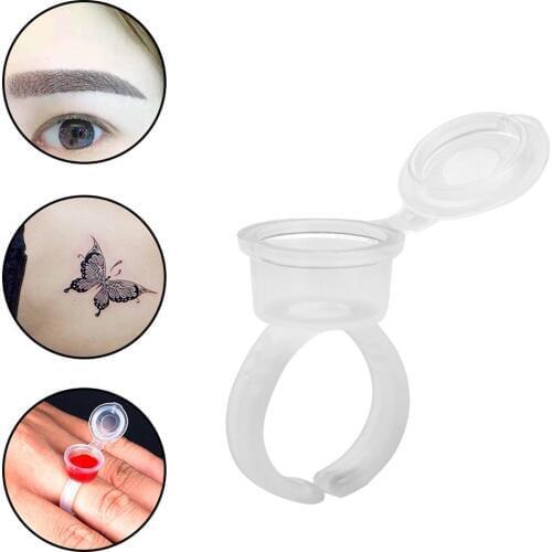 10Pcs Permanent Makeup Tattoo Finger Easy Ring Ink Holder Pigment Cup with Lid