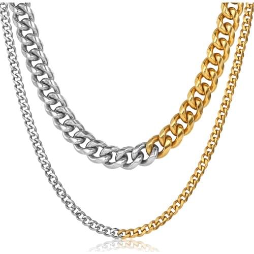 3/9mm Stylish Bicolor Stainless Steel Choker Necklace for Men Women Miami Cuban Curb Link Chain Gold Silver Color DDNM37