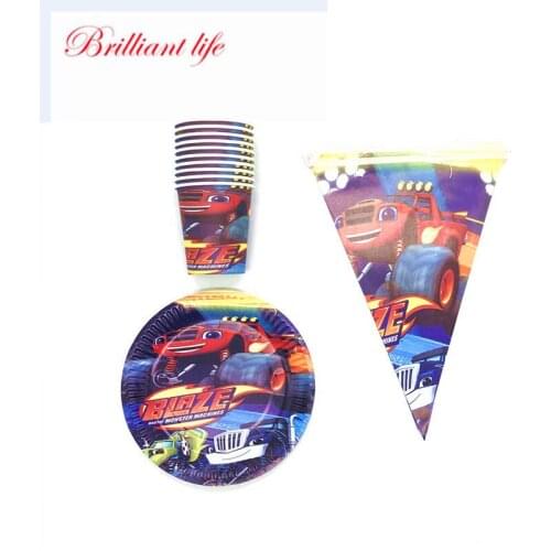 30/60pcs Blaze And The Monster Machines Cartoon Birthday Party Disposable Tableware Cup Plate Decoration Flag Baby Shower Supply
