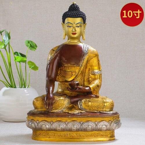 30CM TALL HOME Talisman efficacious Protection # Tibetan Nepal Buddhism Sakyamuni Buddha Gilding brass statue