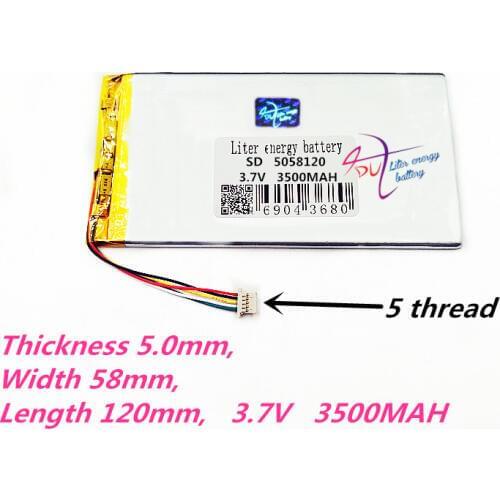 5 thread 5058120 3.7V 3500MAH Polymer rechargeable batteries DVD Universal Li-ion battery for tablet pc 7 inch 8 inch 9inch