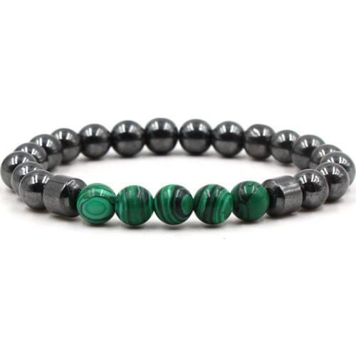 8mm hj3 adjusted Charm nature malachite hematite bead Bracelet women Healing Prayer Reiki Chakra Buddha Yoga