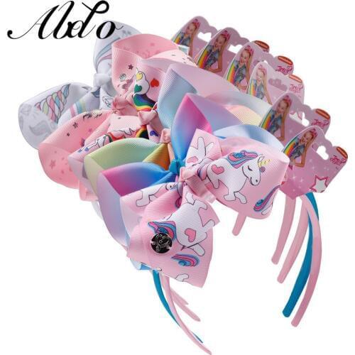 ABDO Unicorn Rainbow Print Bowknot Hairband For Girls Headdress Boutique Childrens Headband Party Girl Hair Accessories