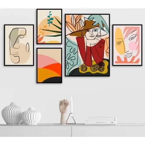 Abstract Fashion Vintage Girl Geometric Wall Art Canvas Painting Nordic Posters And Prints Wall Pictures For Living Room Decor