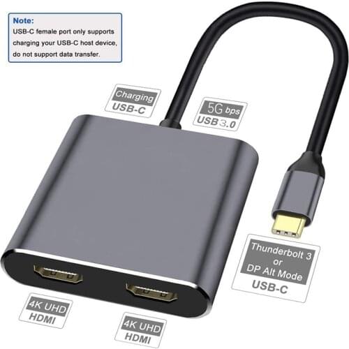 TypeC Adapter Dual HDMI-compatible 4K USB C To USB 3.0 PD Charge Port USB-C Converter Cable For MacBook Samsung Galaxy S10/S9