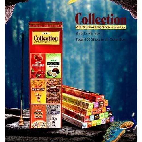 GR 25 Fragrances of Assorted Floral Incense Sticks,Gift Pack 200 Sticks,Perfect for Relaxing,Stress Relief,Meditation,Refreshing