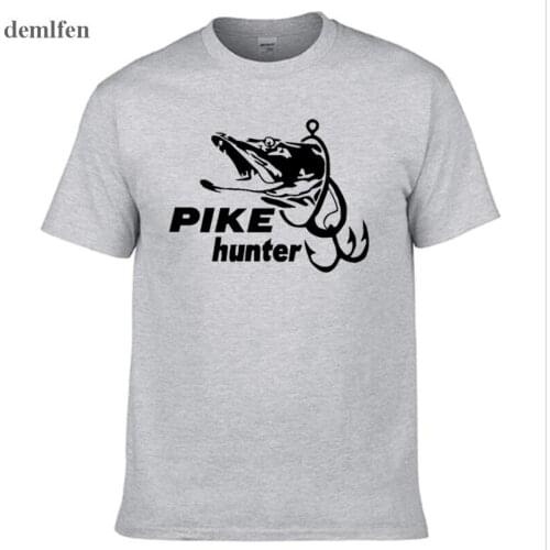 Brand Mens T-Shirts Fashion Pike Hunter print t shirt 100% cotton Short Sleeve T Shirts casual Tee Shirts Male T shirt Homme