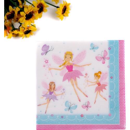 Lovely fairy princess girl birthday Color Napkin Paper 60% Virgin Wooden napkins baby shower decorations free shipping