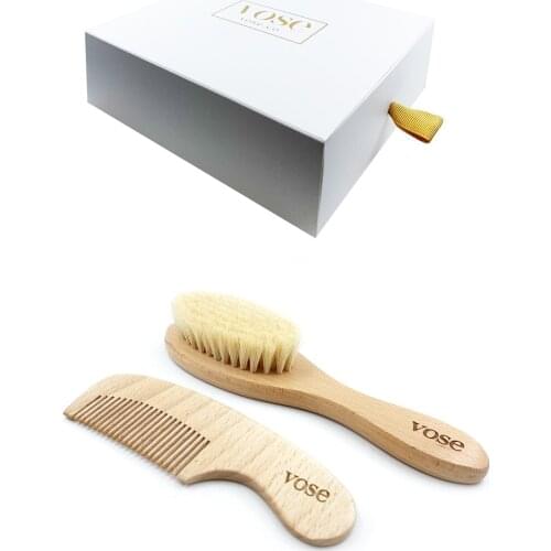Baby hair brush and comb set newborn natural wood hair brush soft goat bristles perfect skin 2 pcs gifts