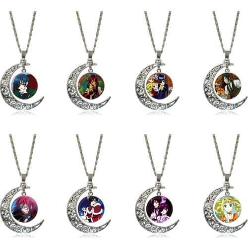 Kuroshitsuji Ciel Phantomhive Sebastian Grell Madame Glass Cabochon Choker Crescent Moon Pendant Long Necklace