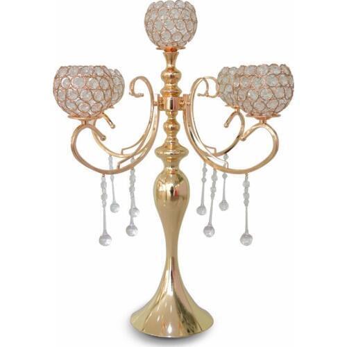 Hot wedding candelabra 65cm Tall wedding centerpiece 5-balls crystal candle holder wedding supply Table centerpiece 10 pcs