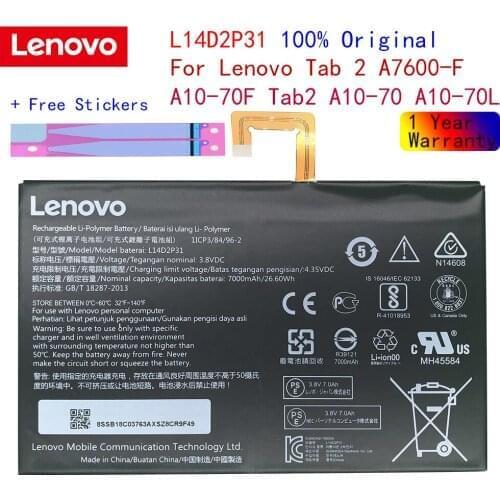 Lenovo High Quality Tab 2 L14D2P31 7000mAh Battery For Lenovo Tab 2 TAB2 A10-70F A10-70L A10-70LC TB2 X30L TB2-X30F TB2-X30M