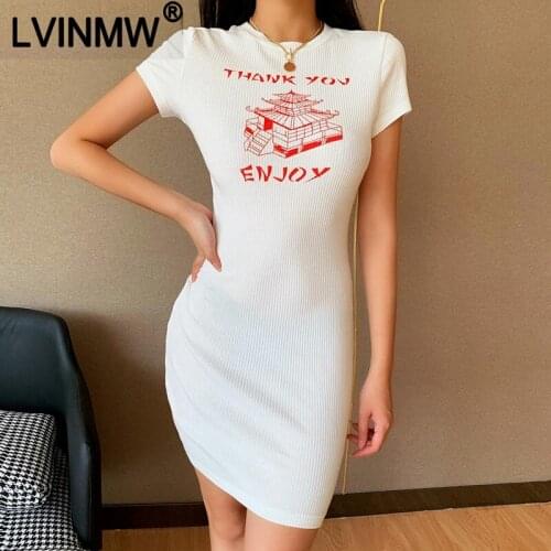 LVINMW Sexy Bodycon Mini Dress 2020 Autumn Winter Women Knitted Letter Print O Neck Short Sleeve Dress Female Streetwear Outfits