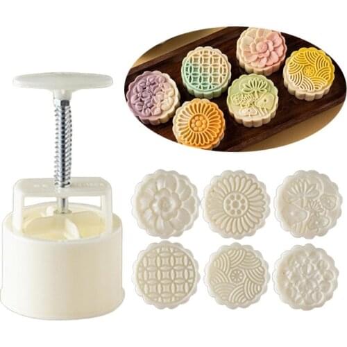 M17D Cookie Stamp Moon Cake Mold Set with Mode Pattern Bath Bombs DIY Festival Decoration Hand Cutter Cake Mold Kitchen Gift