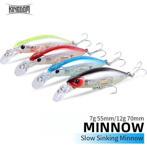 KINGDOM Slow Sinking Minnow 7g 55mm 12g 70mm Swimbaits Swing Hard Baits Wobblers Fishing Tackle Pesca Bass Fishing Mini Minnow