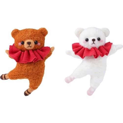 KAOBUY Mini Non-Finished Felt Creative Lovely Pink Bear Handmade Toy Doll Wool Felt Poked Kitting Non-Finished DIY Wool Felting