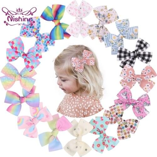 11*8 CM Fashion Plaids Print Bowknot Baby Hair Clips Cute Cartoon Pattern Bows Bangs Hairpin Princess Headwear Photography Props