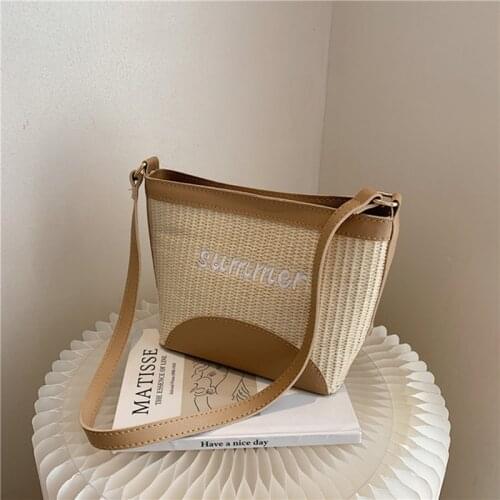 Fashion Rattan Women Shoulder Bags for Woven Female Casual Handbags Large Capacity Summer Beach Straw Bags Casual Bucket Purse