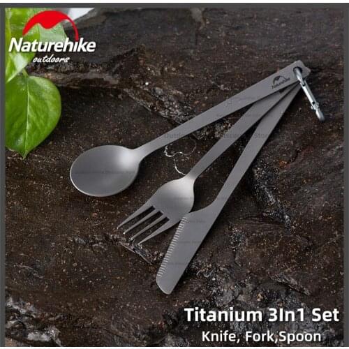 Naturehike Titanium Cutlery Knife Fork Spoon Camping Hiking Picnic Ultralight Outdoor Portable High Strength 3In1 Food Tableware