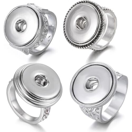 New 18mm Snap Jewelry Rings Vintage Metal Crystal 18mm Snap Button Ring Fit Snaps Buttons Jewelry DIY Snaps Rings