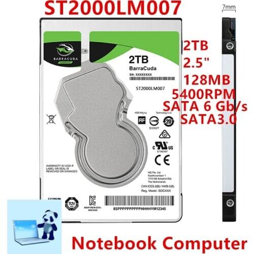 New HDD For Seagate Brand BarraCuda 2TB 2.5" SATA 6 Gb/s 128MB 5400RPM For Internal Hard Disk For Laptop HDD For ST2000LM007