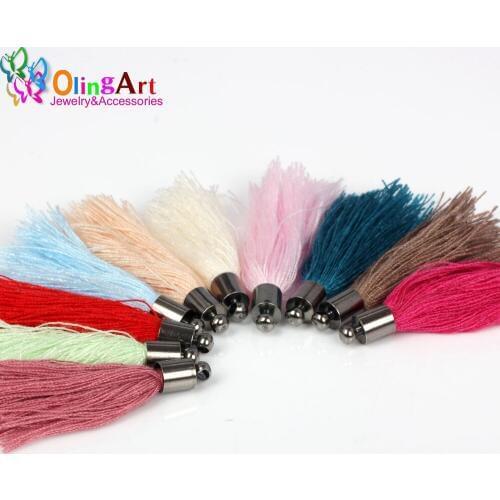OlingArt 40mm 20pcs cotton Silk Satin Gun black Caps Charm Tassel Necklace Earring DIY Jewelry Making Keychain Pendants 2019