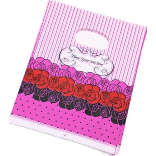 New Design Hot Sale Wholesale 100pcs/lot 15*20cm Fashion Pink Plastic Shopping Packaging Bags Favor Wedding Gift Bags
