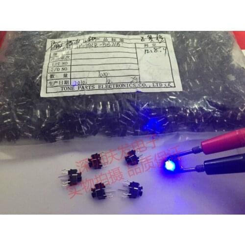 Original New 100% touch switch with lamp 6*6*7 blue light LED highlights 4pin reset button micro button vertical