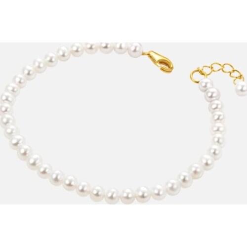4-5mm white Natural pearl choker necklace gold clasp extend chain freshwater pearl Woman Jewelry 35cm 43cm 14'' 17