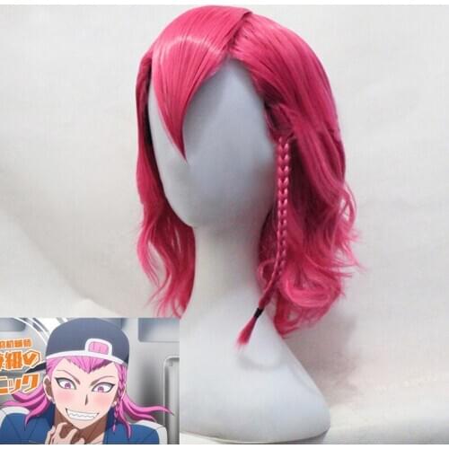 High Quality Kazuichi Souda Cosplay Wig hairwear Style Heat Resistant Short Shocking Pink Wig + Wig Cap